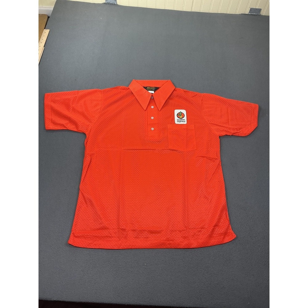 Vintage‎ Swingster Polo Shirt Mens Large Orange Mesh Golden Harvest Patch